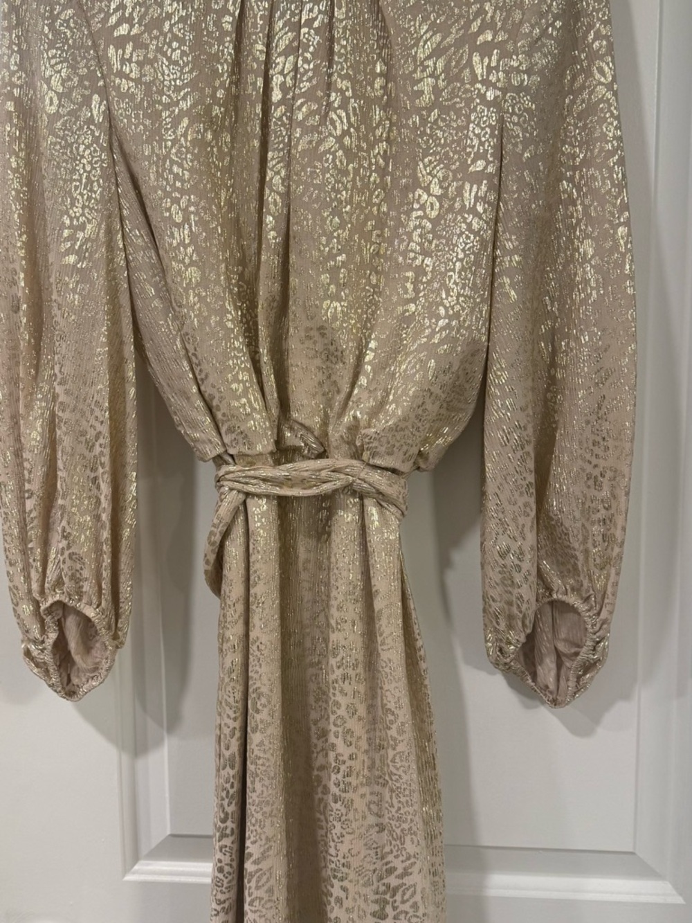 Vince Camuto Metallic Gold Long Sleeve Tie Waist Dress